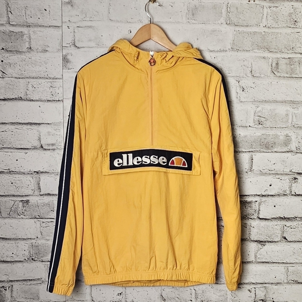 NWT Ellesse Heritage Yellow Half Zip Windbreaker Hooded Jacket Small
